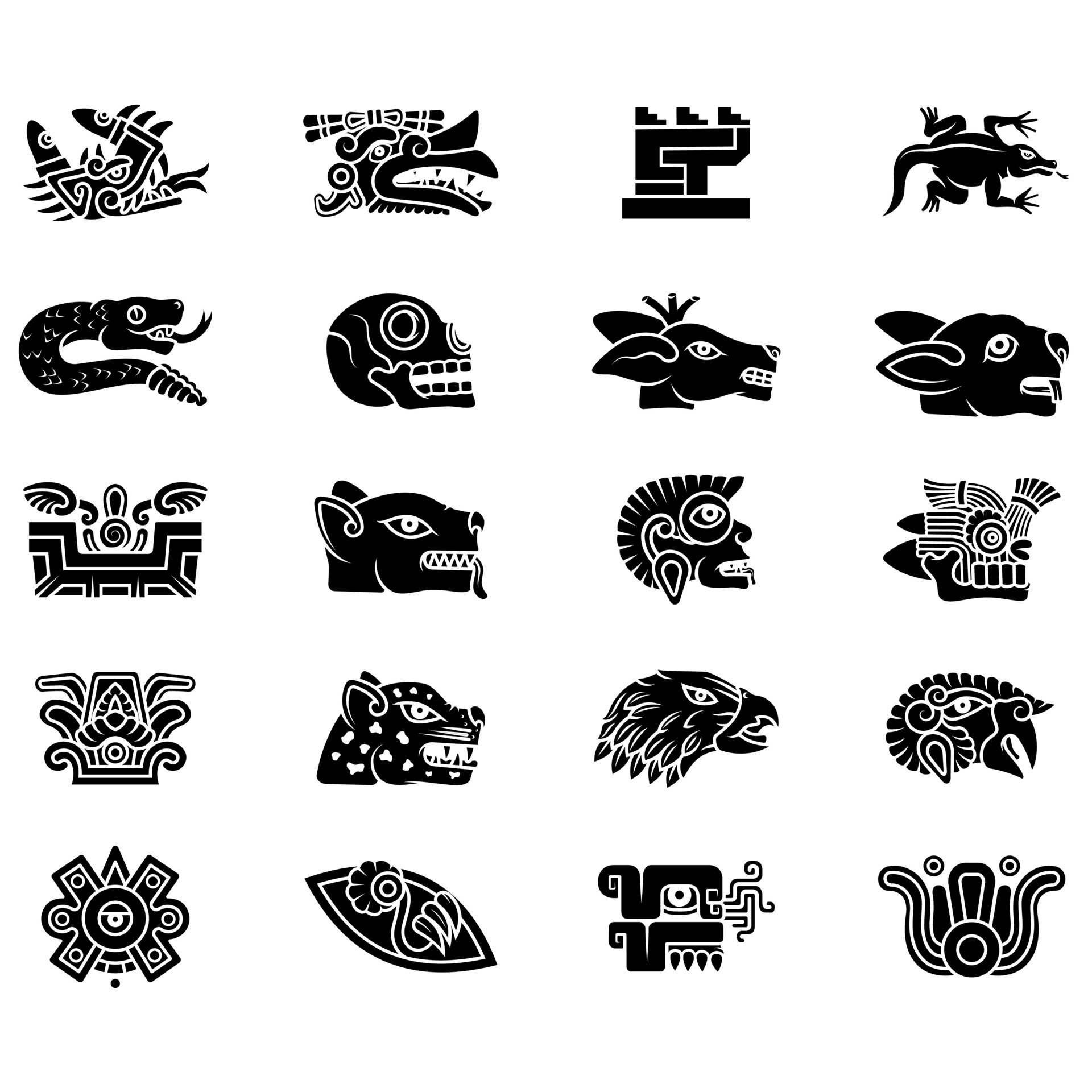 Vector design of symbols of ancient Aztec Civilization, hieroglyphs of the Aztec calendar