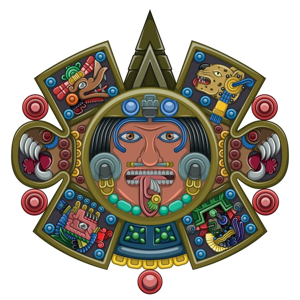 Vector design of Aztec calendar, monolithic disk of the ancient Mexica, sun stone of the Aztec civilization