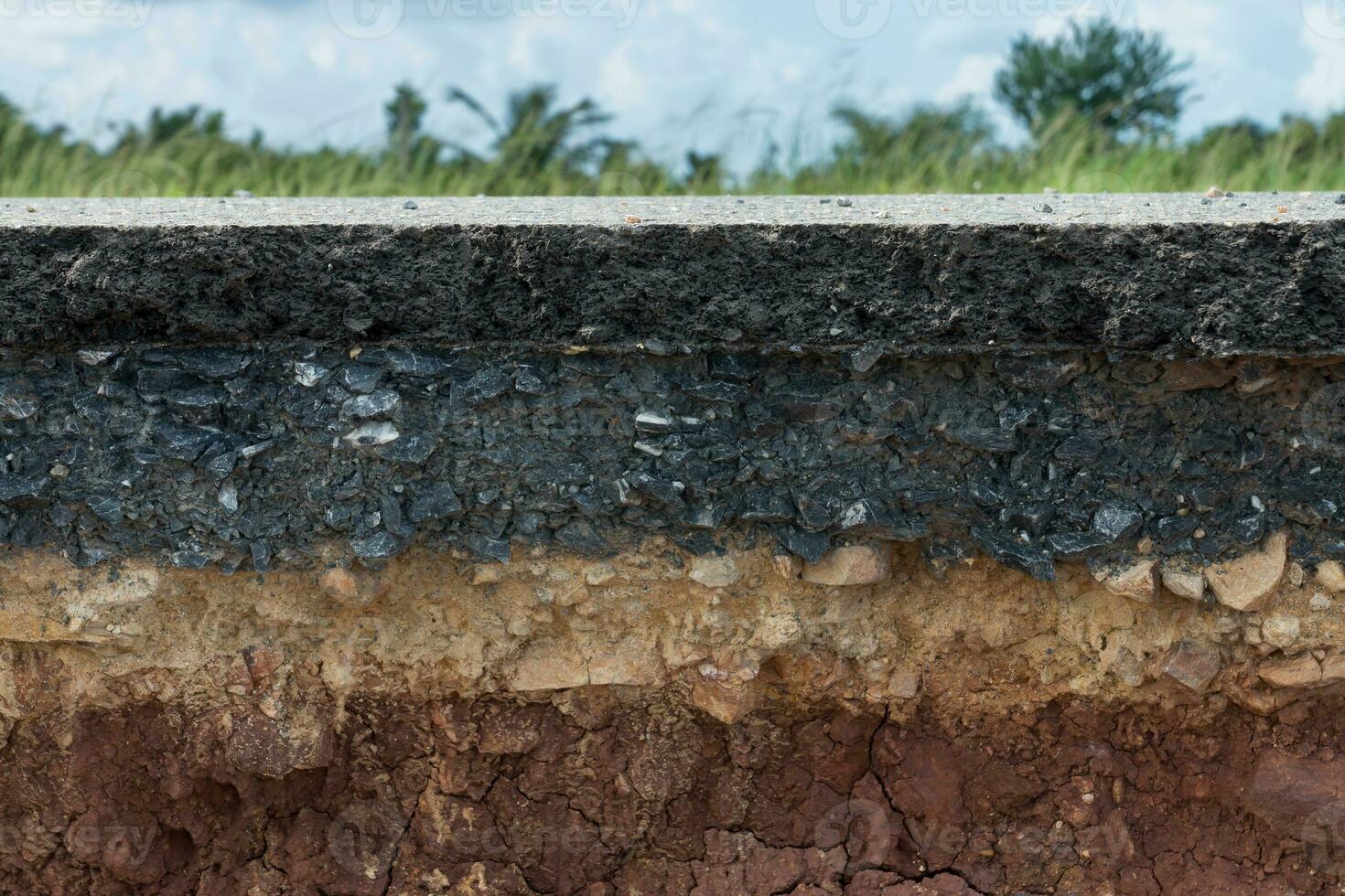 Layers of road with soil and rock. photo