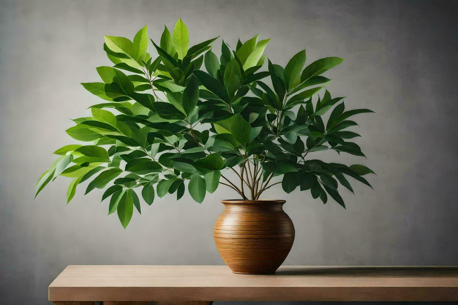 AI generated a vase with a plant in it on a table. AI-Generated photo