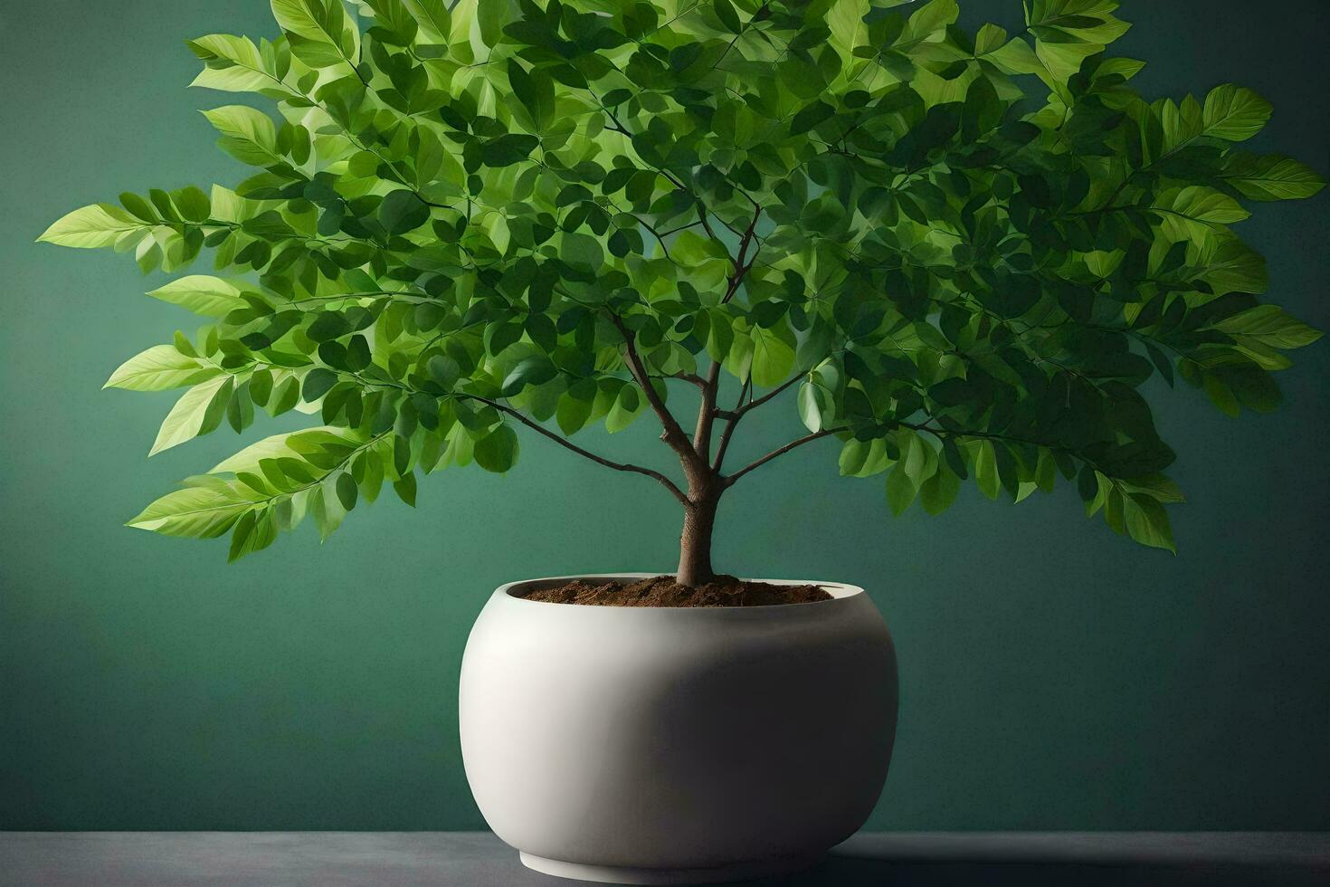 AI generated a vase with a plant in it on a table. AI-Generated photo