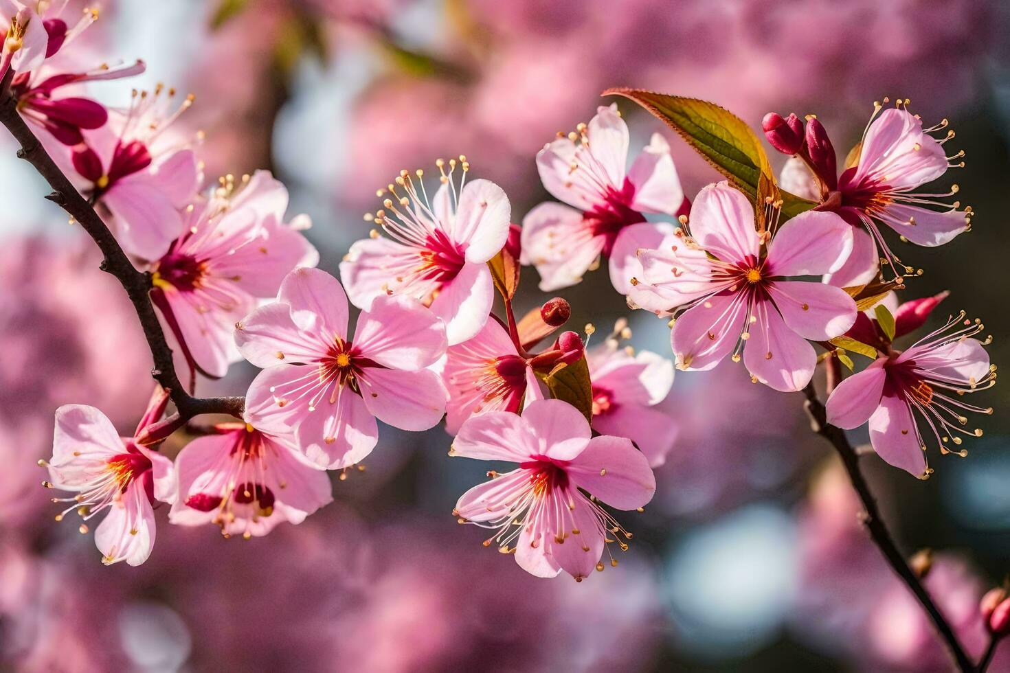 AI generated pink cherry blossoms are blooming in the spring. AI-Generated photo