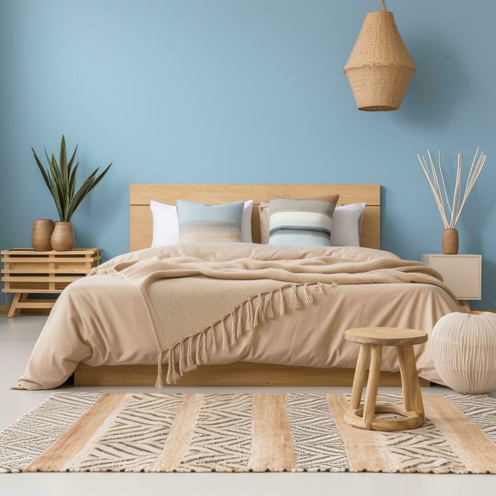 AI generated Interior of stylish room with big bed Created with generative Ai photo