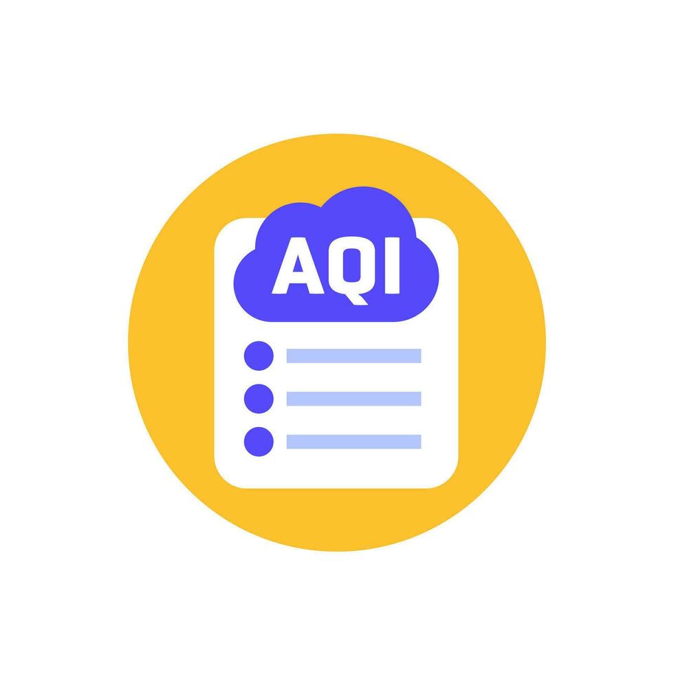 Air quality index, AQI icon with a checklist, flat vector