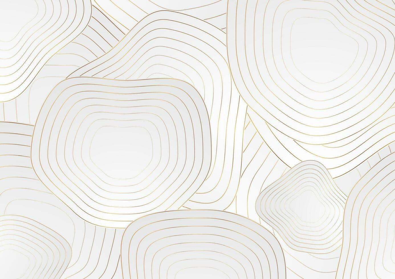 Grey wavy curved circles with golden lines abstract background vector