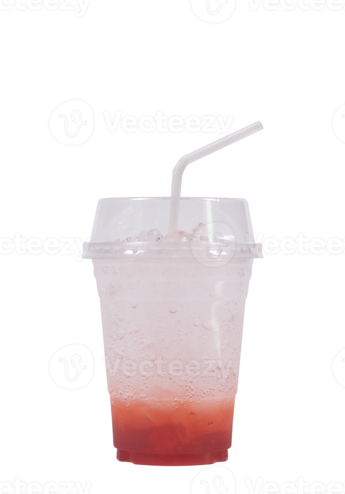 Strawberry italian soda drink in glass with straws. png