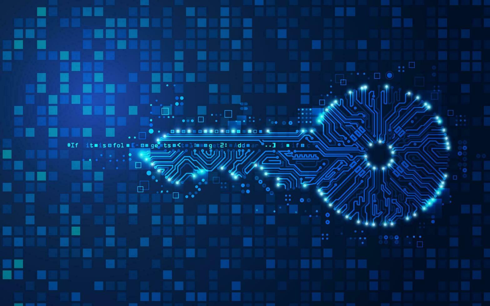 concept  of cyber security or encryption key, graphic of key shape combined with circuit board pattern vector