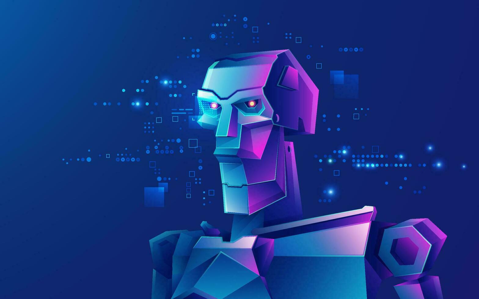 character design of artificial intelligence or robot presented in cyberpunk style vector