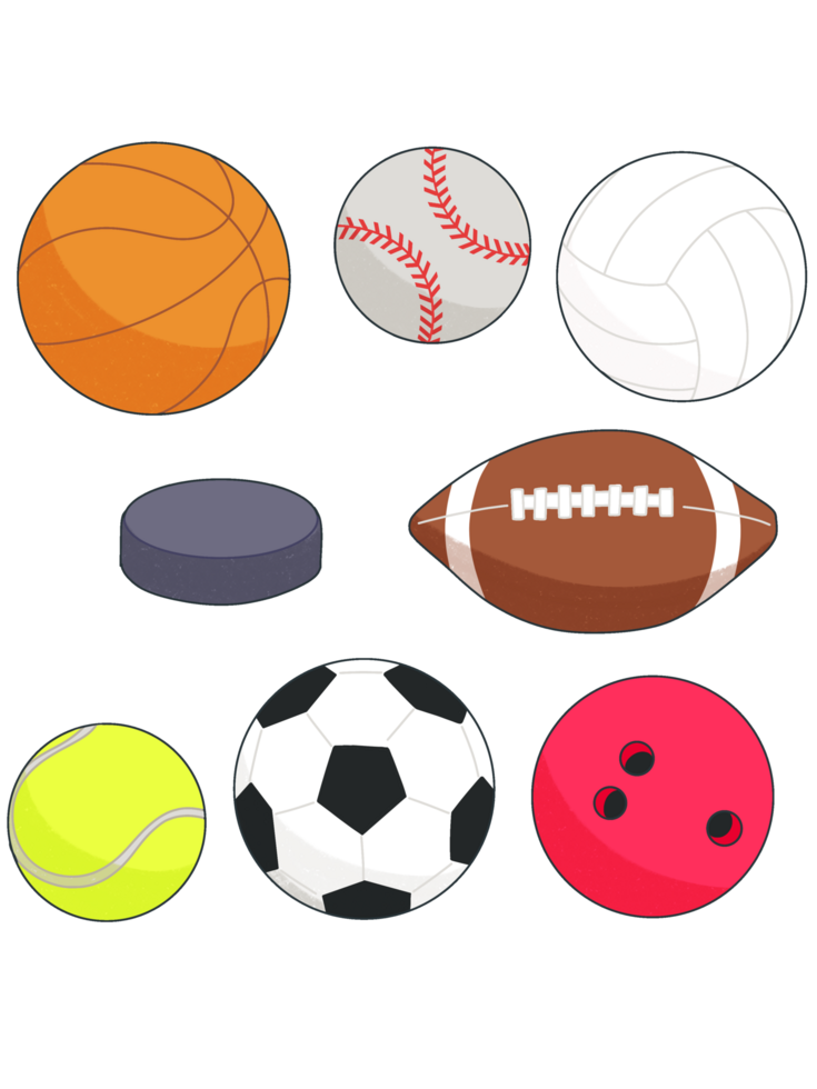 balls for different sports and recreational activities png