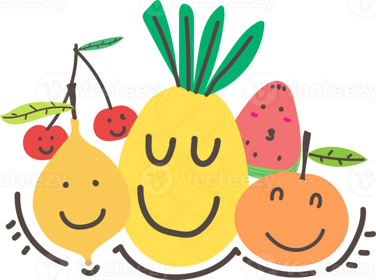Cute fruit cartoon illustration on transparent background. png
