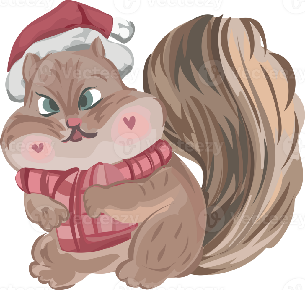 Christmas squirrel cartoon illustration on transparent background. png