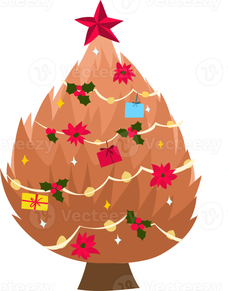 Christmas tree illustration on transparent background. png