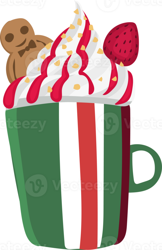 Christmas mug with drink illustration on transparent background. png