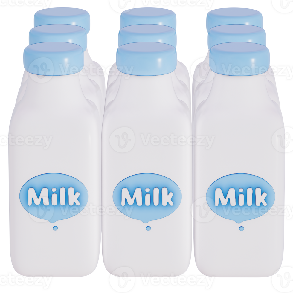 Groceries theme 3D milk product , Fresh Milk bottle pack on a transparent background , 3D rendering png