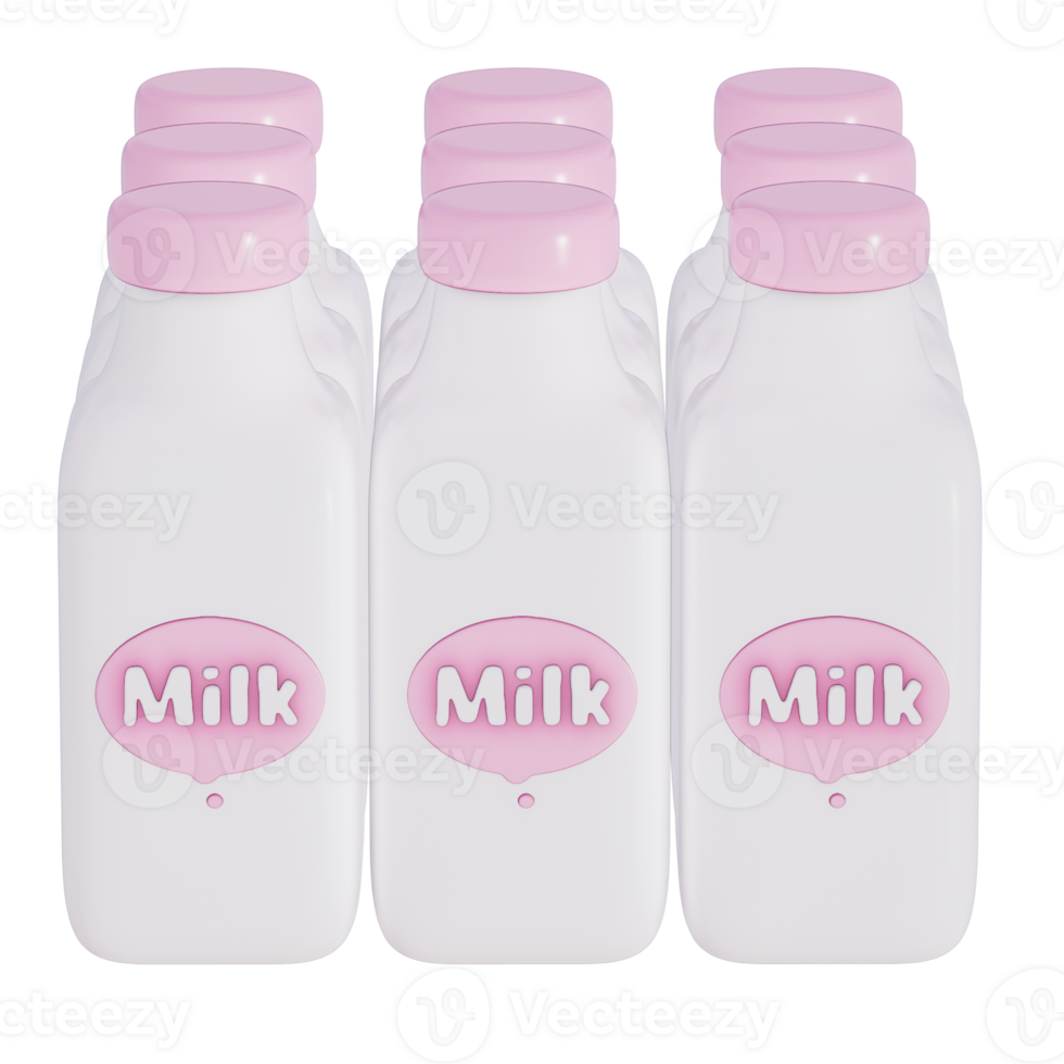 Groceries theme 3D milk product , strawberry Milk bottle pack on a transparent background , 3D rendering png