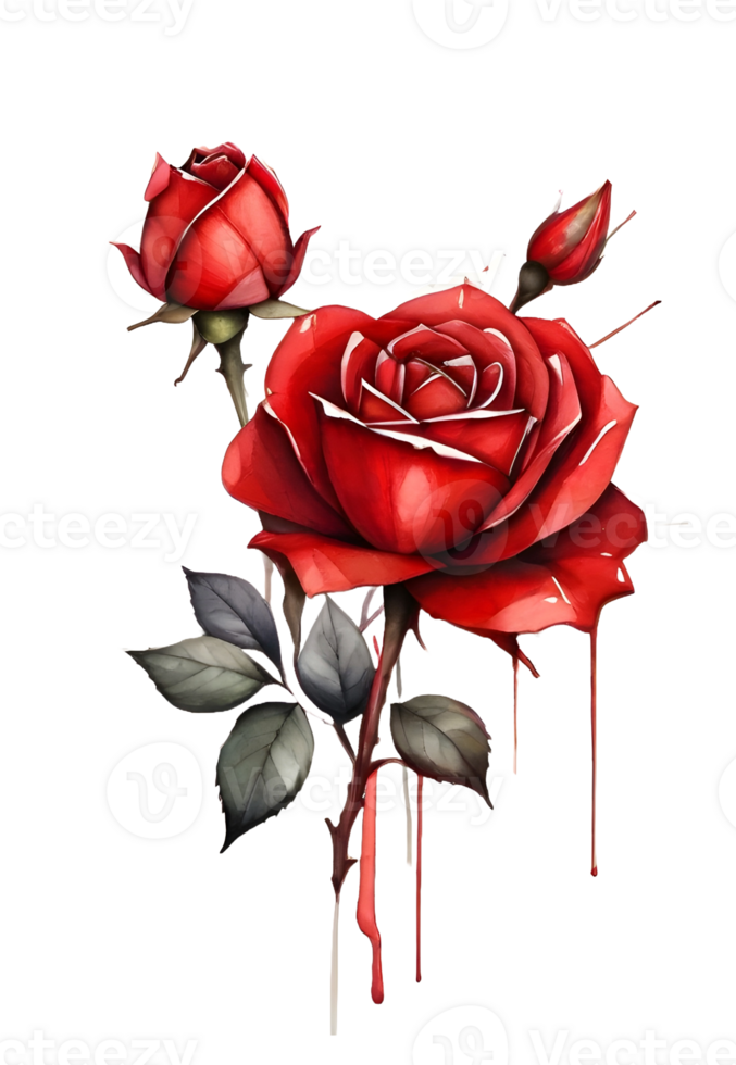 AI generated Water color red rose on png background