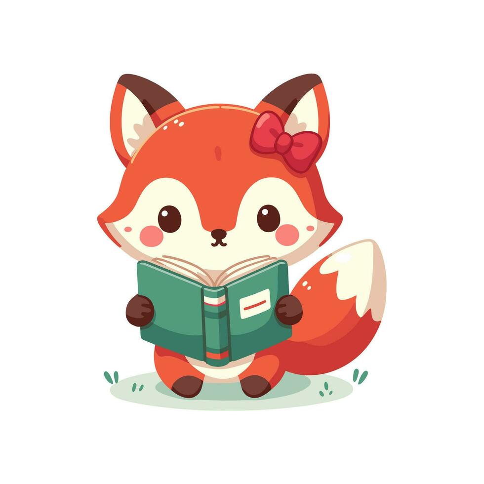 AI generated cute fox reading book vector
