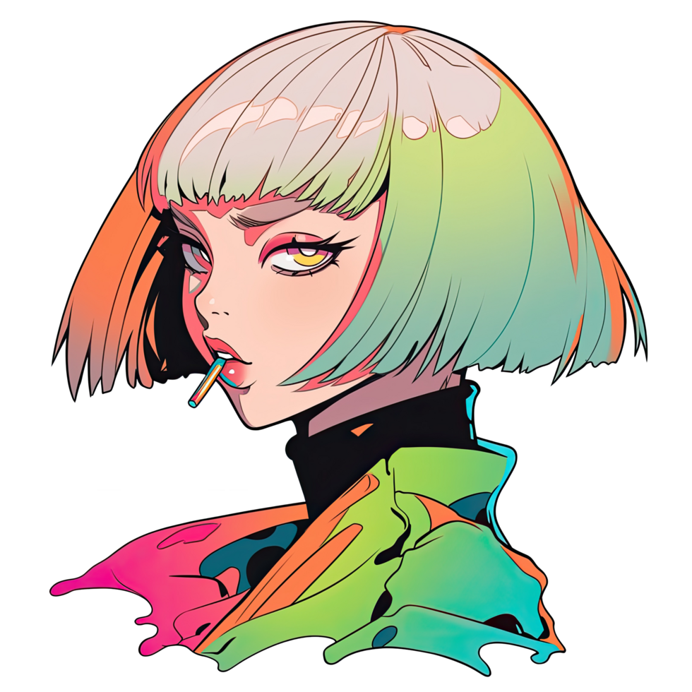 AI generated Woman with funky anime style design for your tee 35589572 PNG