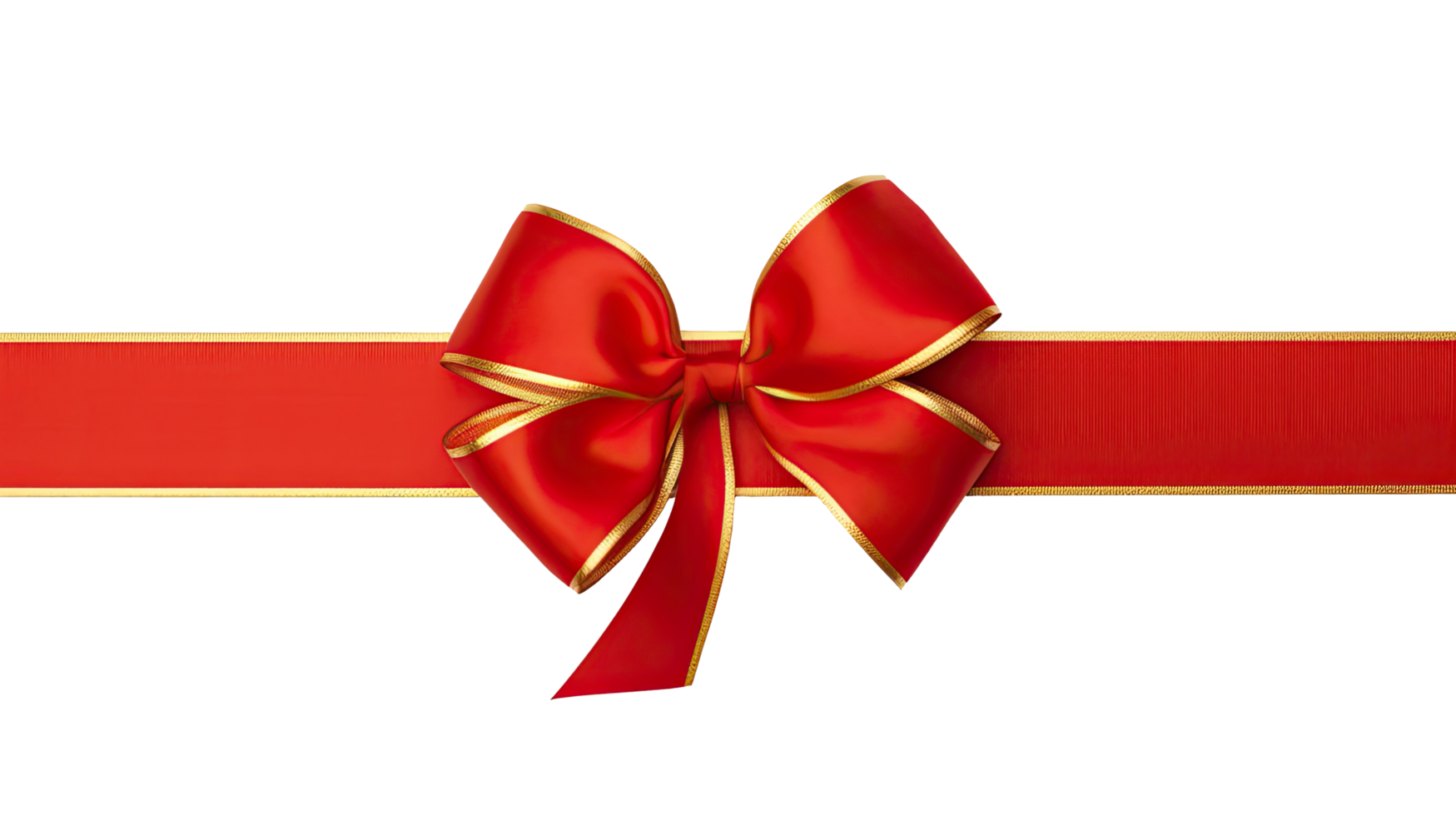 AI generated Red ribbon and bow with gold isolated on a transparent background. png