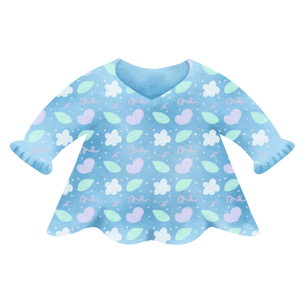 Watercolor hand drawn illustrations of cute children's clothes. Perfect for posters, postcards, baby shower, packaging, invitations, greeting card, template design. png