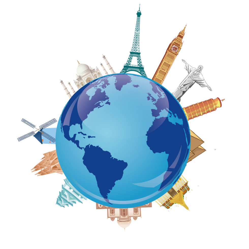 Blue globe world landmark Package tour Travel transparent background PNG