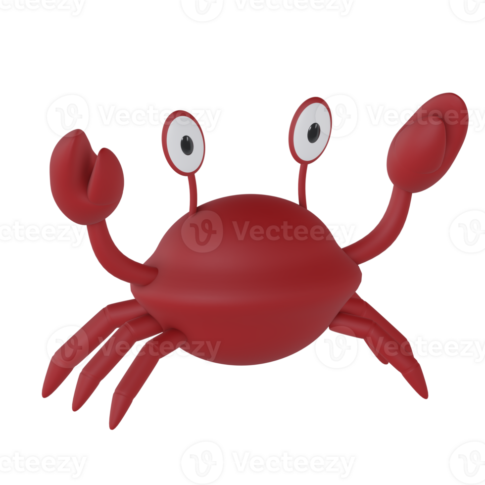 3d rendered cartoon red crab with two eyes icon isolated png