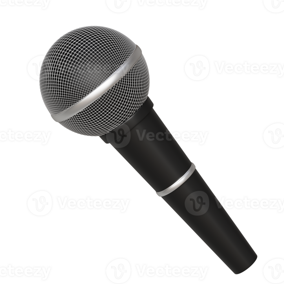 black microphone with a silver ring around the top 3d icon isolated png