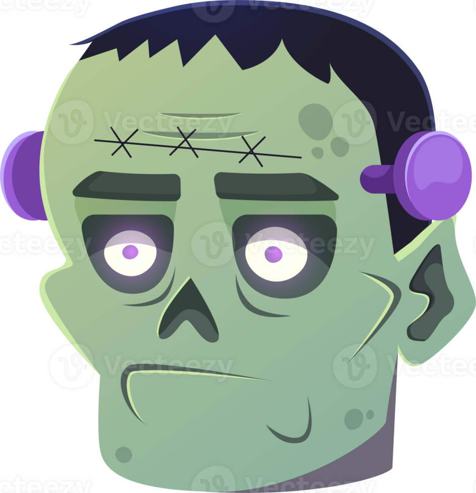 Cartoon zombie head. Illustration isolated on transparent background. png