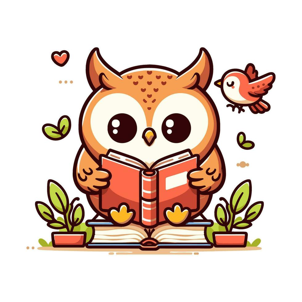 AI generated cute owl reading book vector