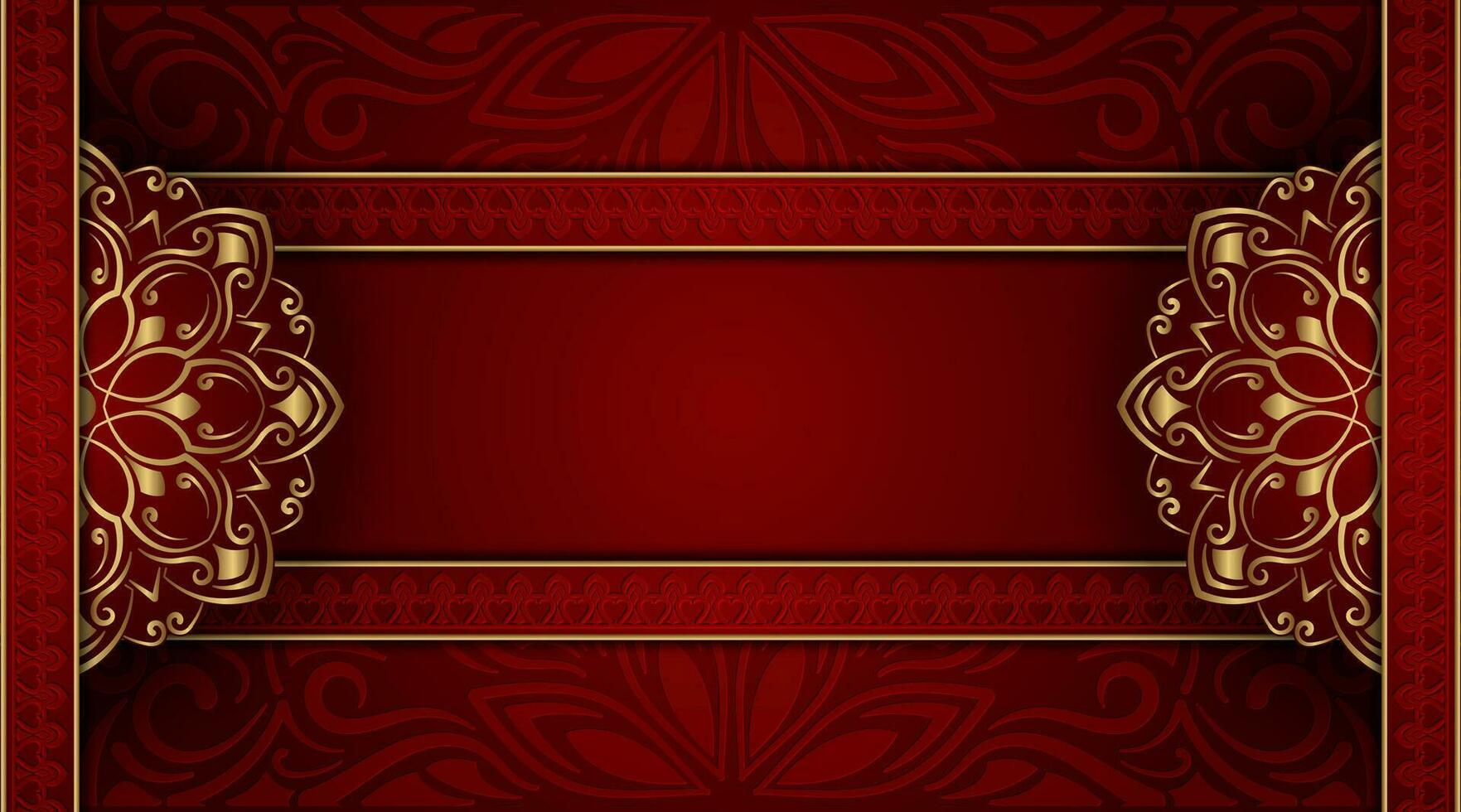 Red background with golden mandala vector