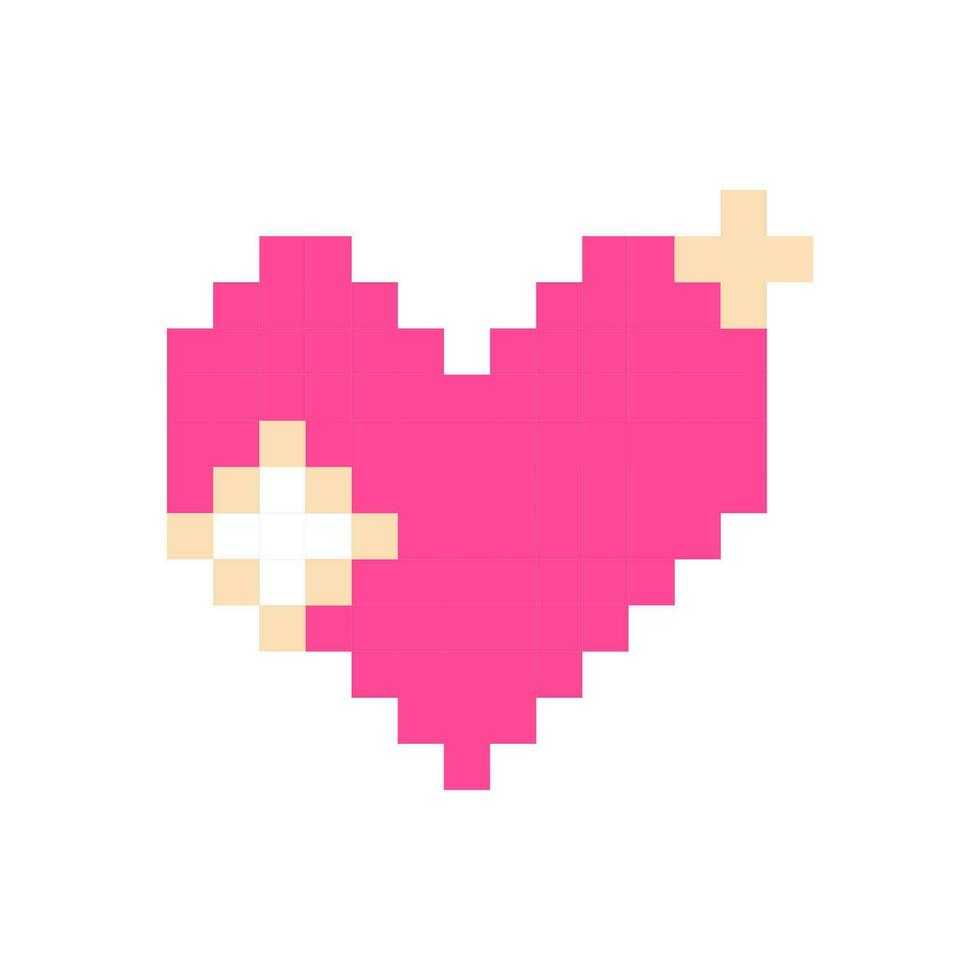 Pixel heart pink 8 bit for poster, print, design, elements vector