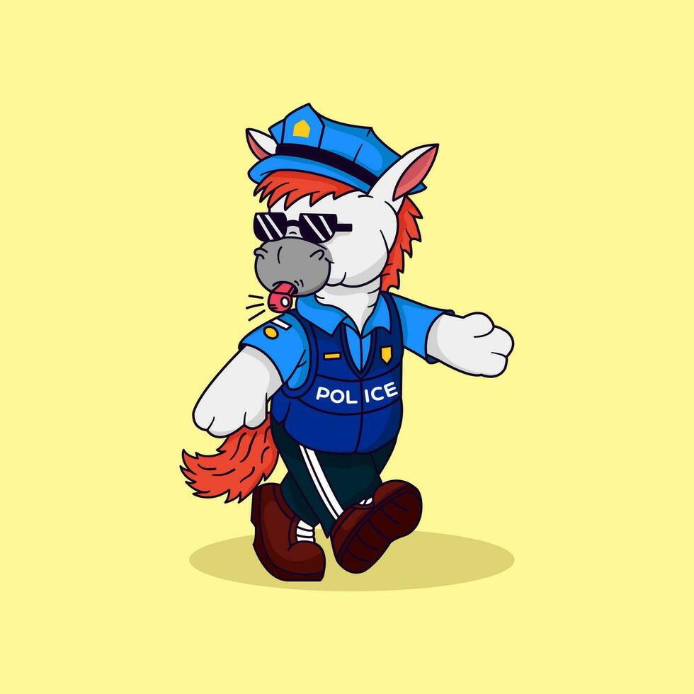 Cute Horse police vector lllustration, flat cartoon style