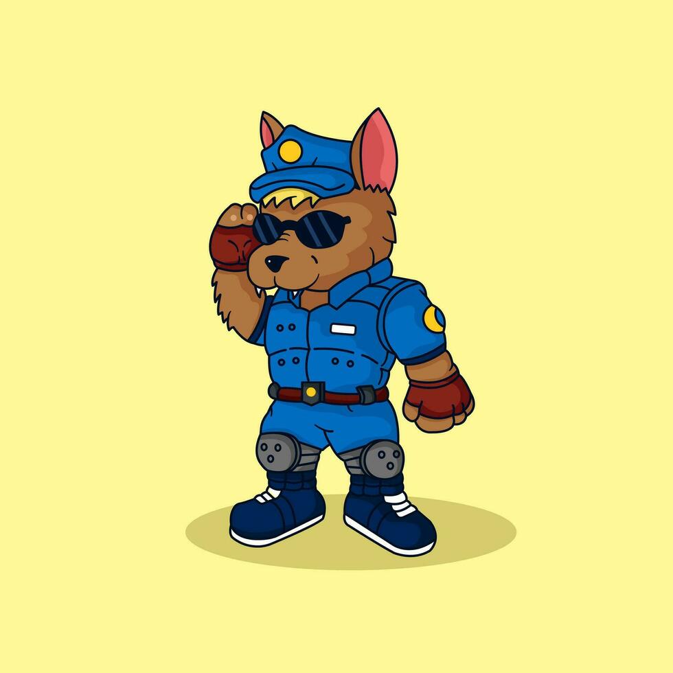 linda perro policía vector ilustración, plano dibujos animados estilo