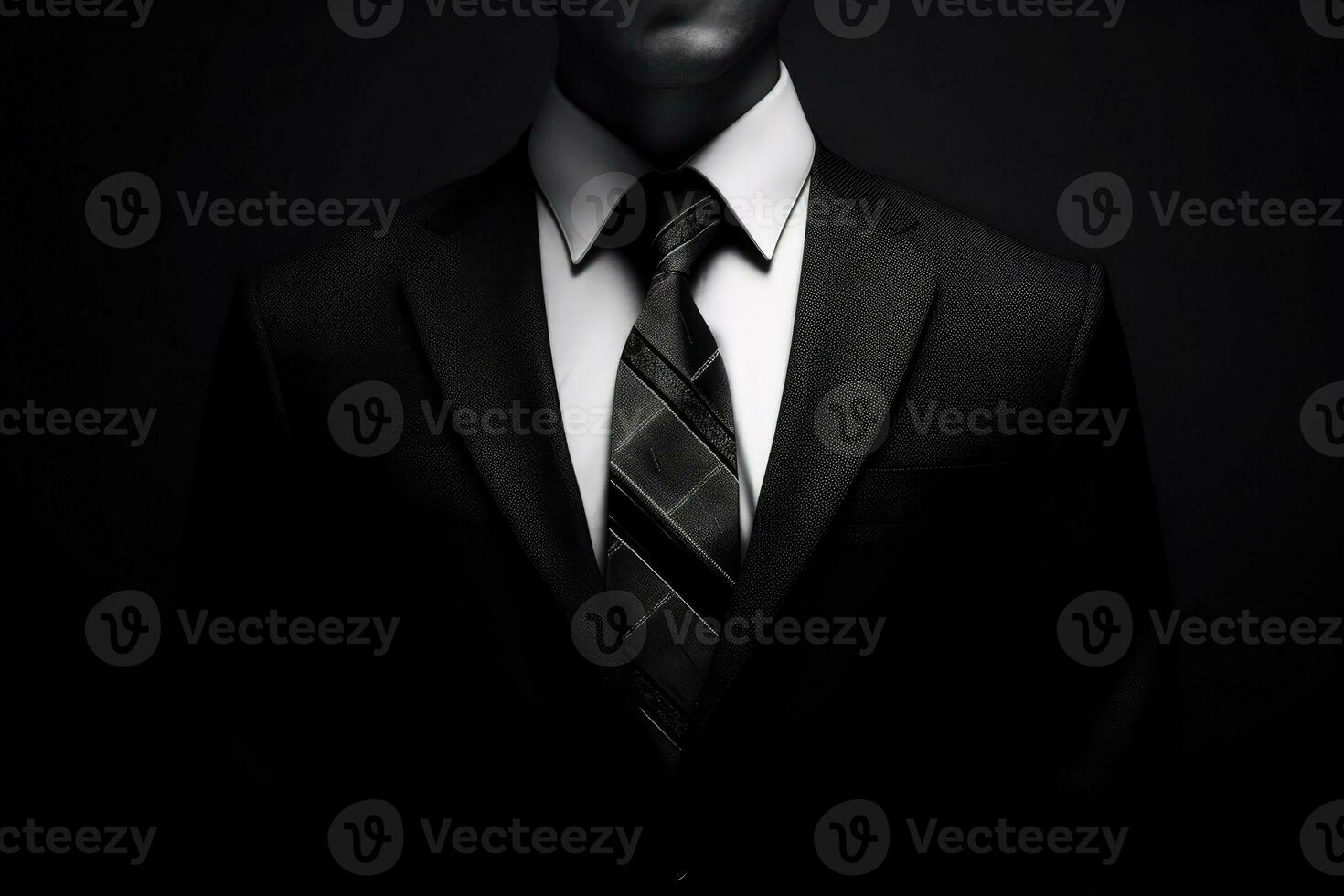 a man in a suit and tie, captured in a dark environment. He appears to be confident and poised, possibly preparing for a business presentation or attending a formal event. The shadows surrounding him add an air of mystery and emphasize the seriousness of photo