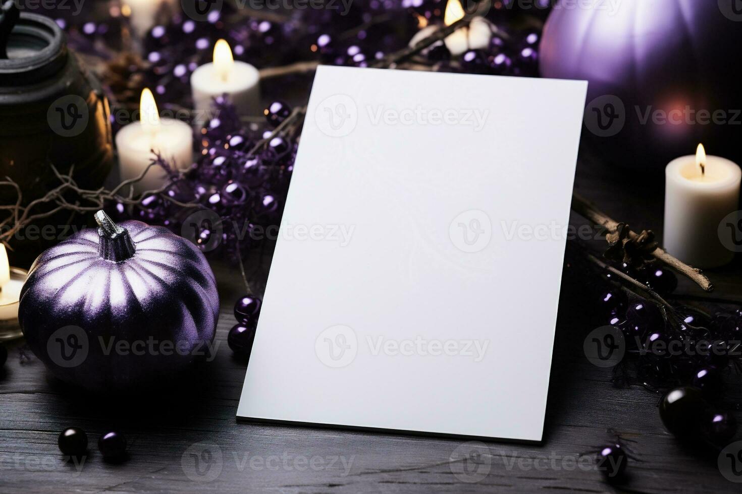 AI generated Blank paper sheet with christmas decorations on wooden table, closeup photo