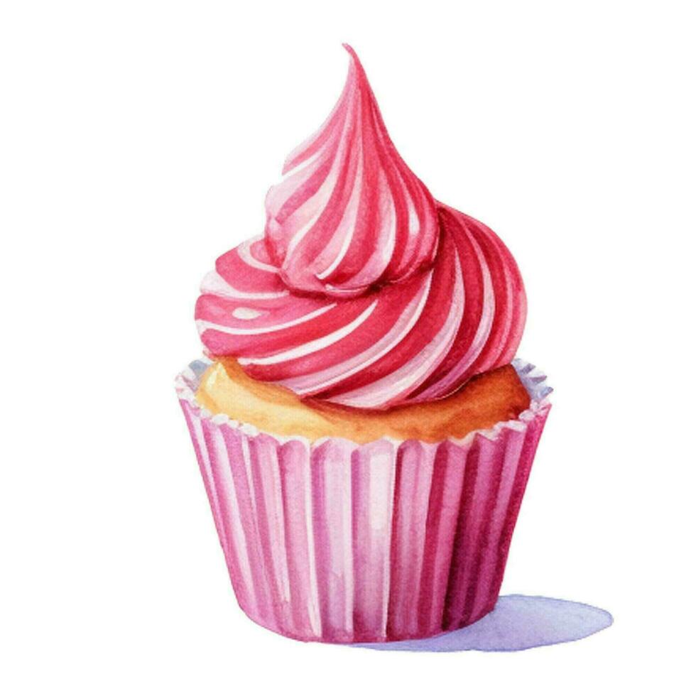 AI generated Delicious beautiful cupcake. Watercolor photo