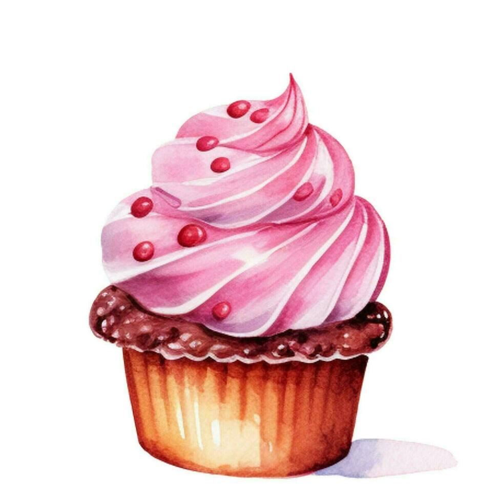 AI generated Delicious beautiful cupcake. Watercolor photo