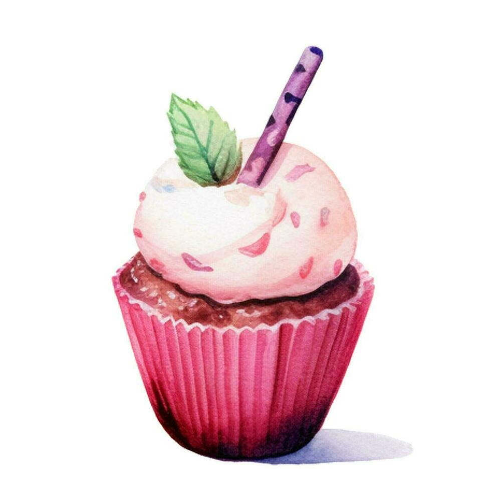 AI generated Delicious beautiful cupcake. Watercolor photo