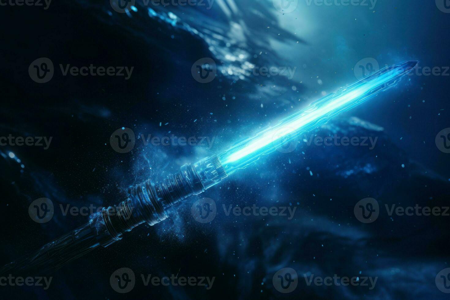 AI generated Blue cosmic lightsaber weapon. Generate ai photo