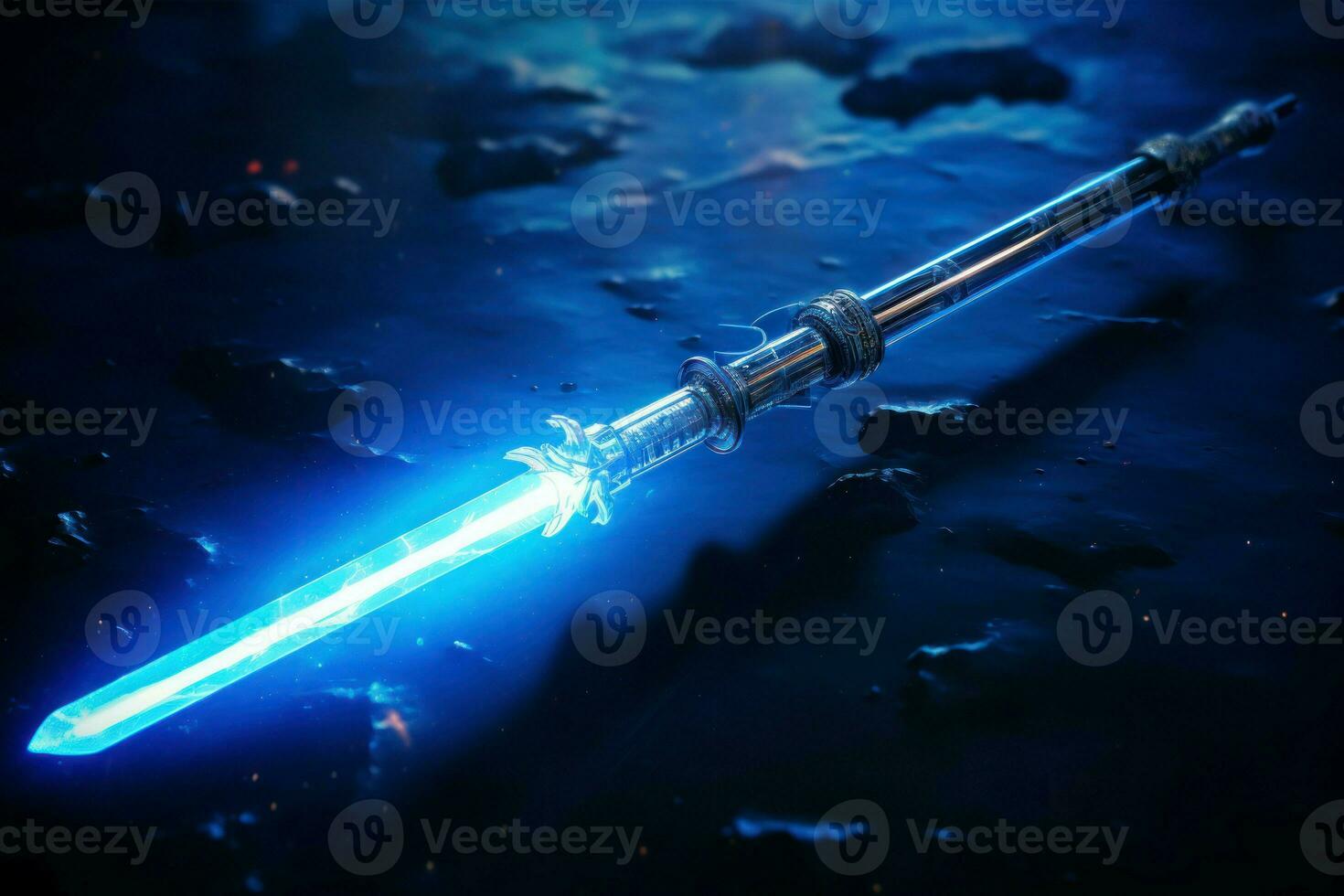 AI generated Azure lightsaber weapon. Generate ai photo