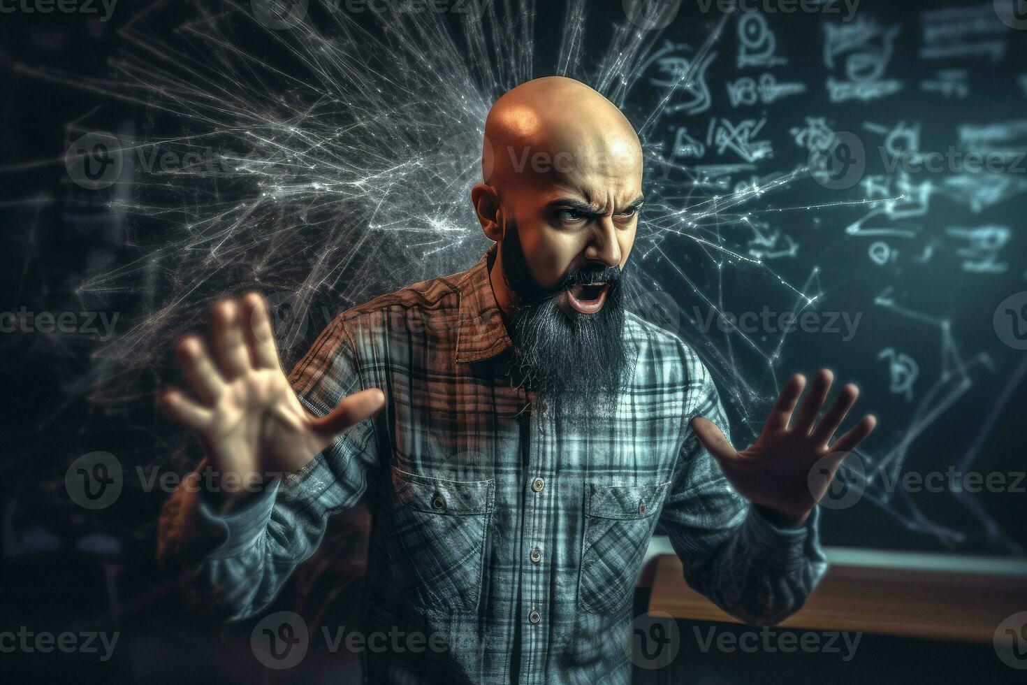 AI generated Angry Indian bald physics teacher. Generate ai photo