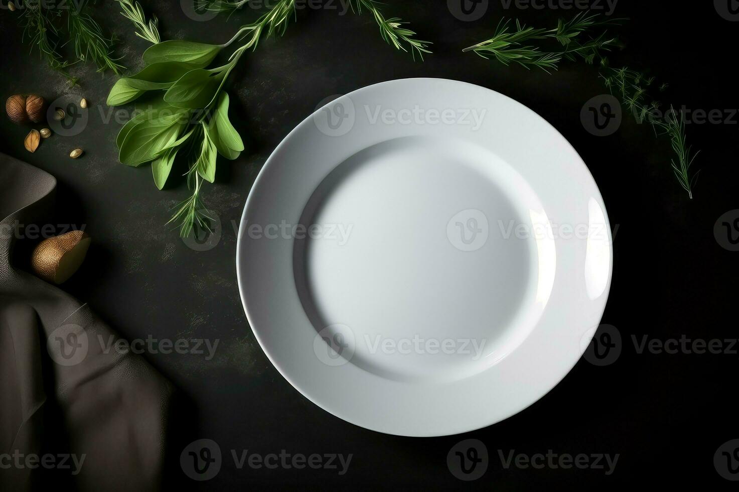 AI generated Top view mockup empty plate. Generate ai photo