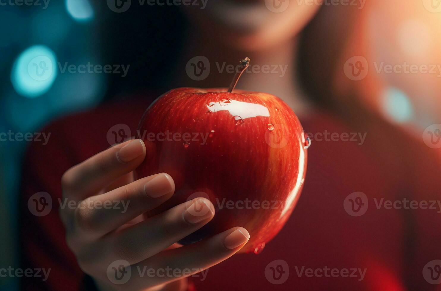 AI generated Woman hand red apple. Generate AI photo