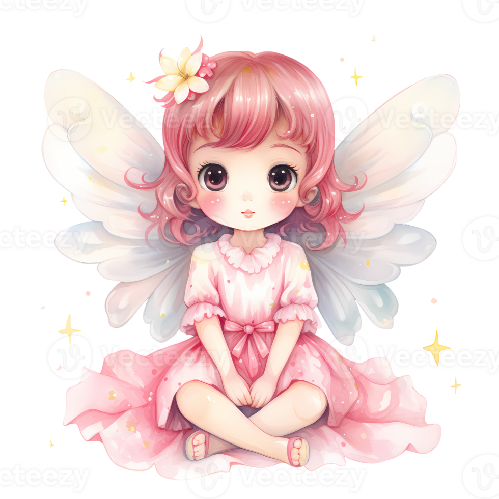 AI generated Cute Pink Baby Fairy Watercolor Clipart Illustration png