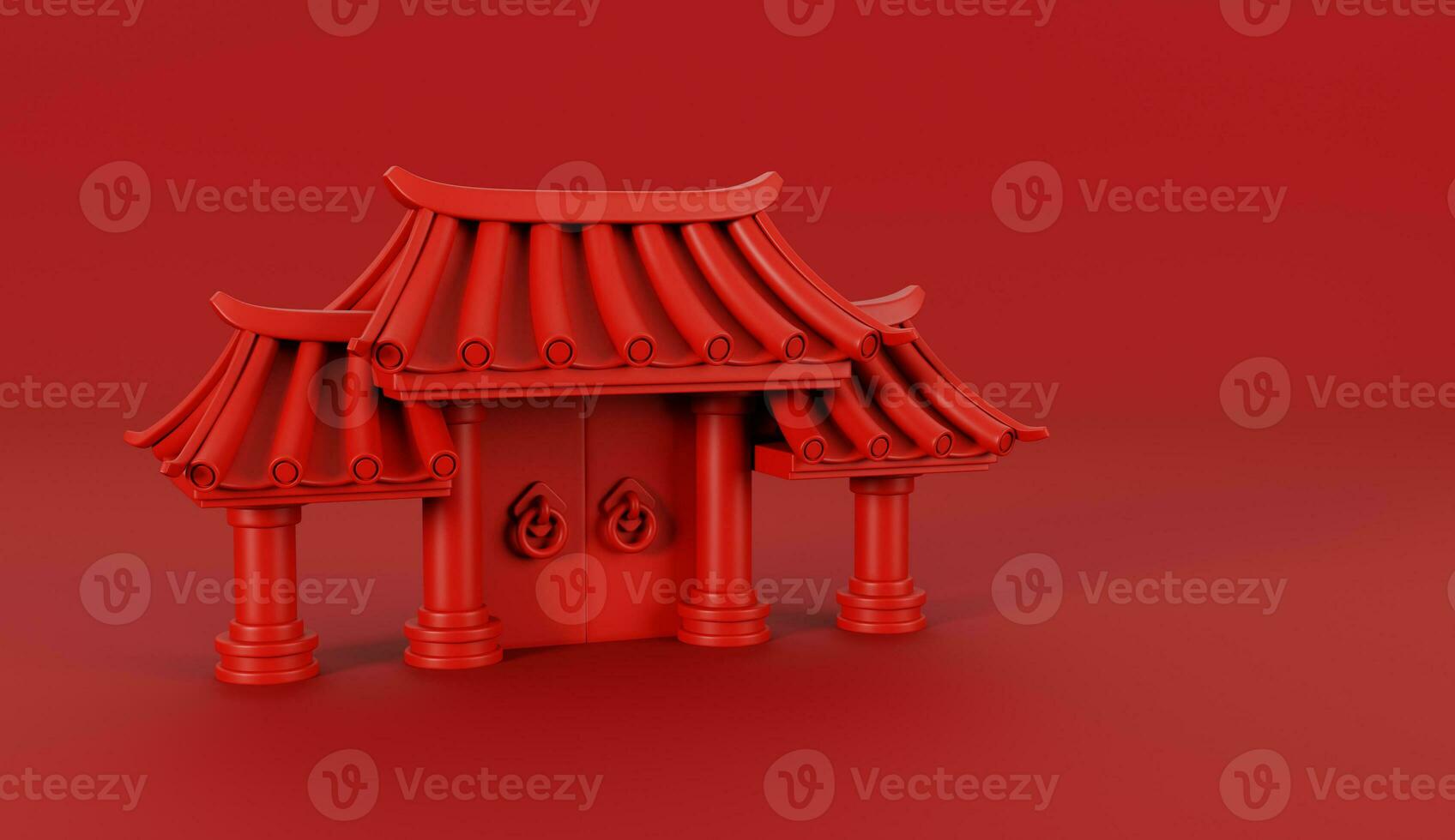 3d render of Red Chinese temple gate for Happy Chinese new year 2024 on red background. photo