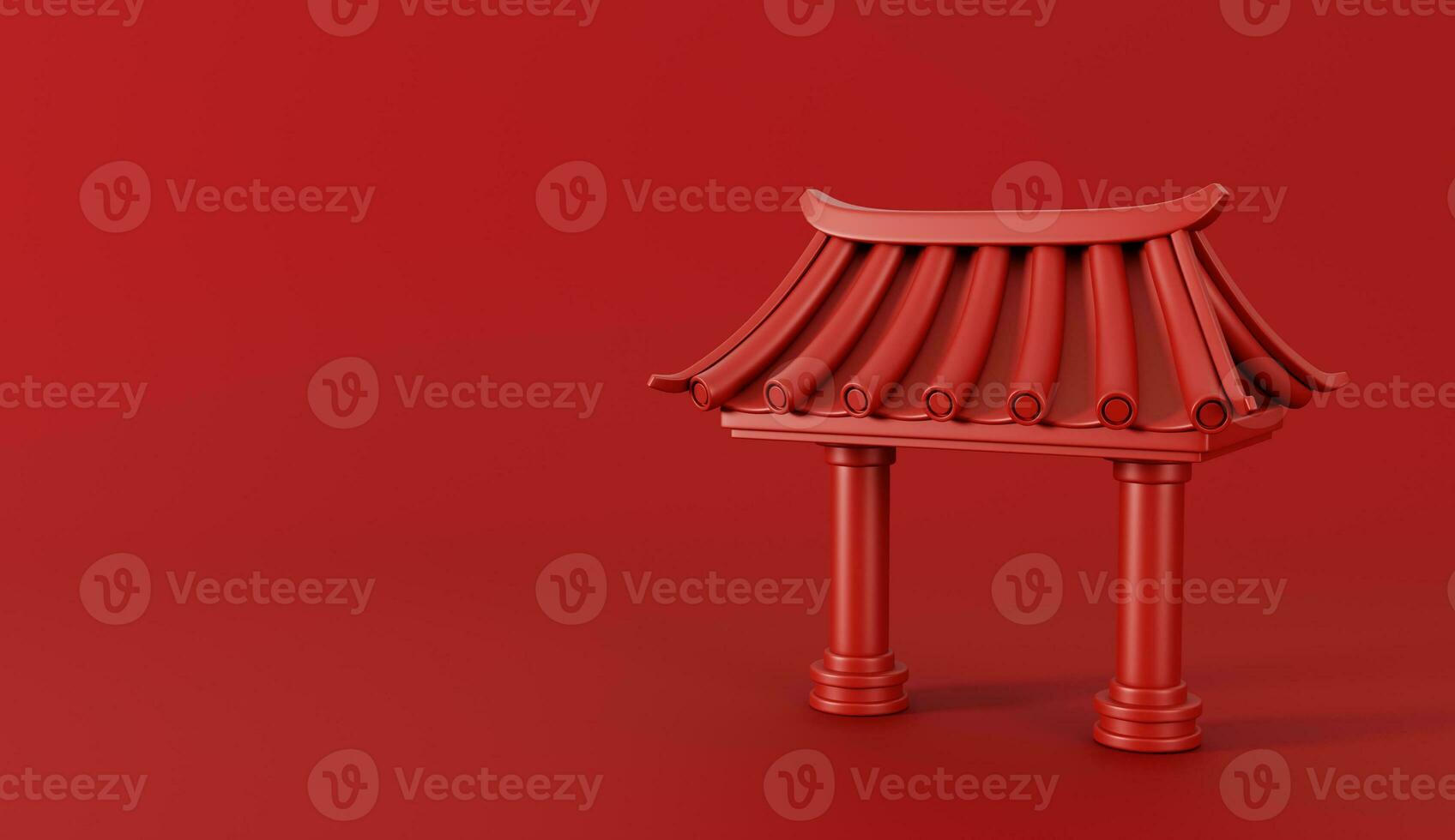 3d render of Red Chinese gate for Happy Chinese new year 2024 on red background. photo