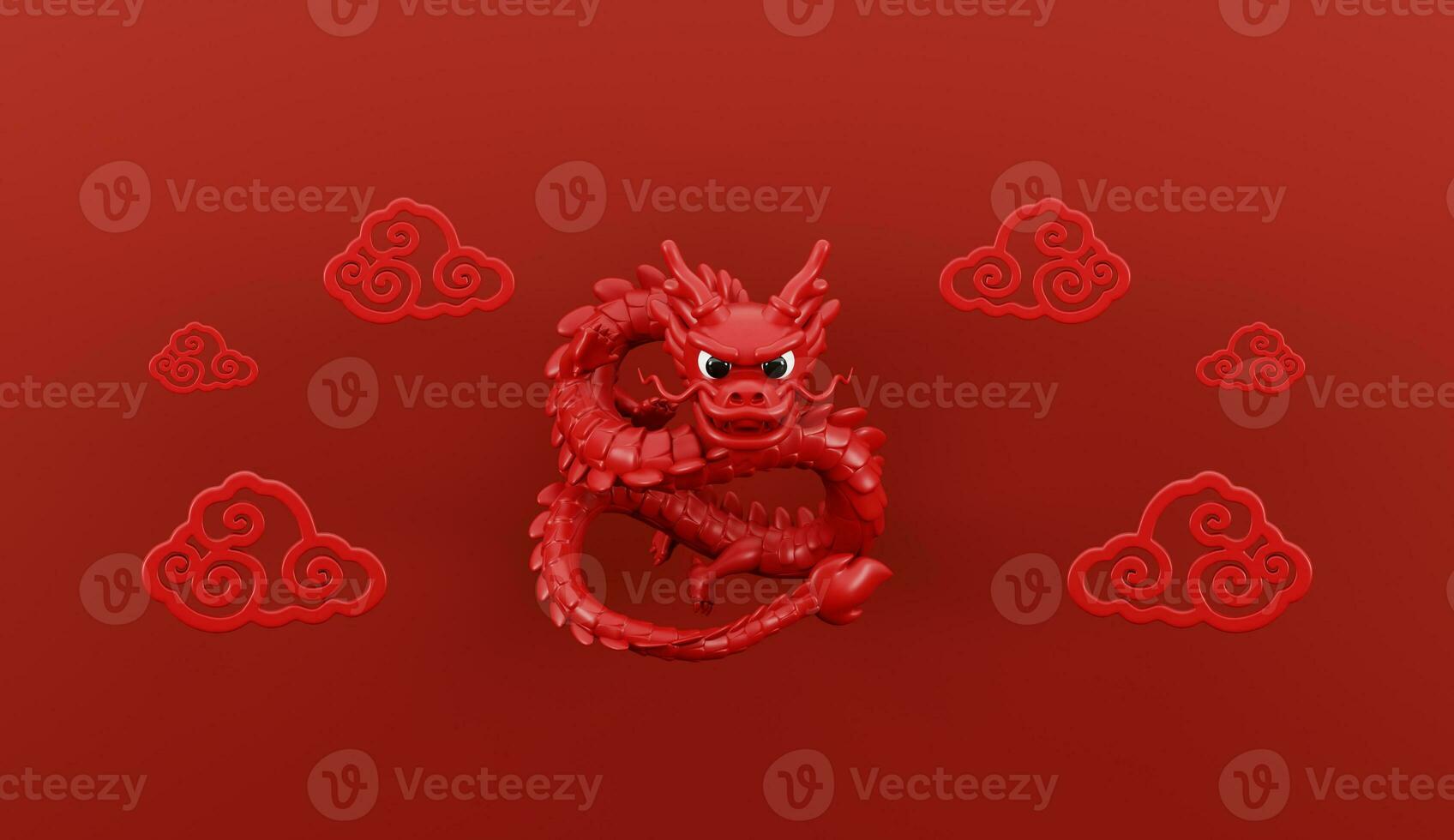 3d render for Happy Chinese new year 2024 of dragon zodiac with cloud on red background. photo