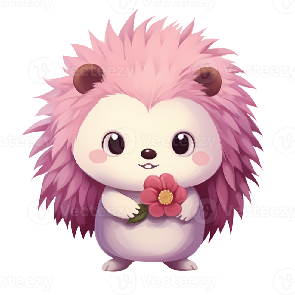 AI generated Cute Hedgehog Pink Valentine Clipart Illustration png