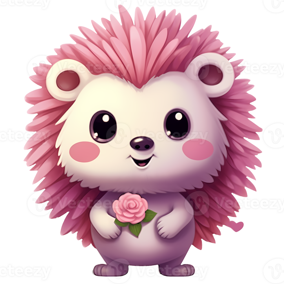 AI generated Cute Hedgehog Pink Valentine Clipart Illustration png