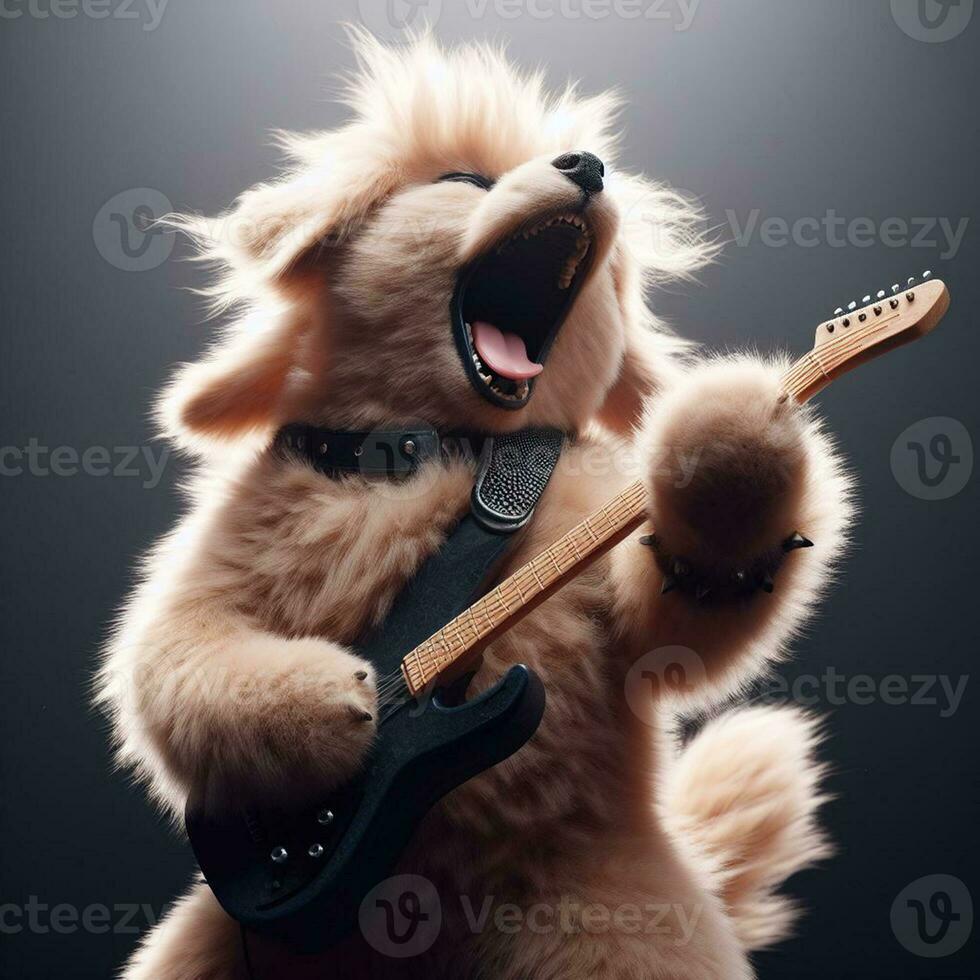 illustration of a dog playing guitar, singing rock, generated by AI photo